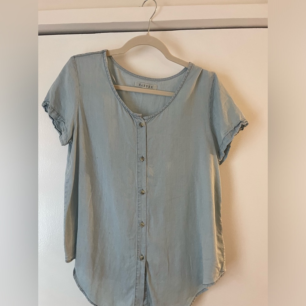 Harper short sleeve, soft denim button up.